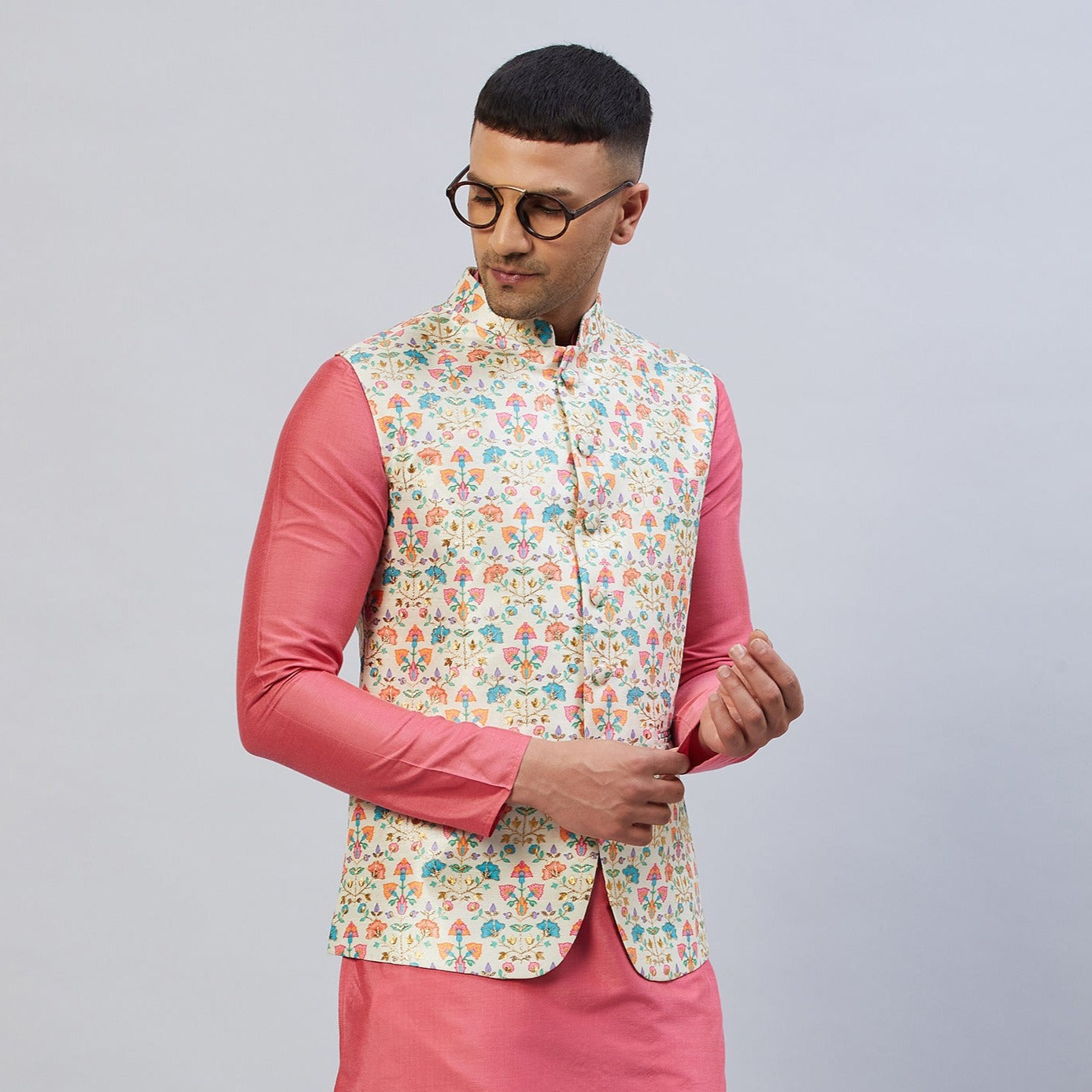 Off White Embroidered Nehru Jacket