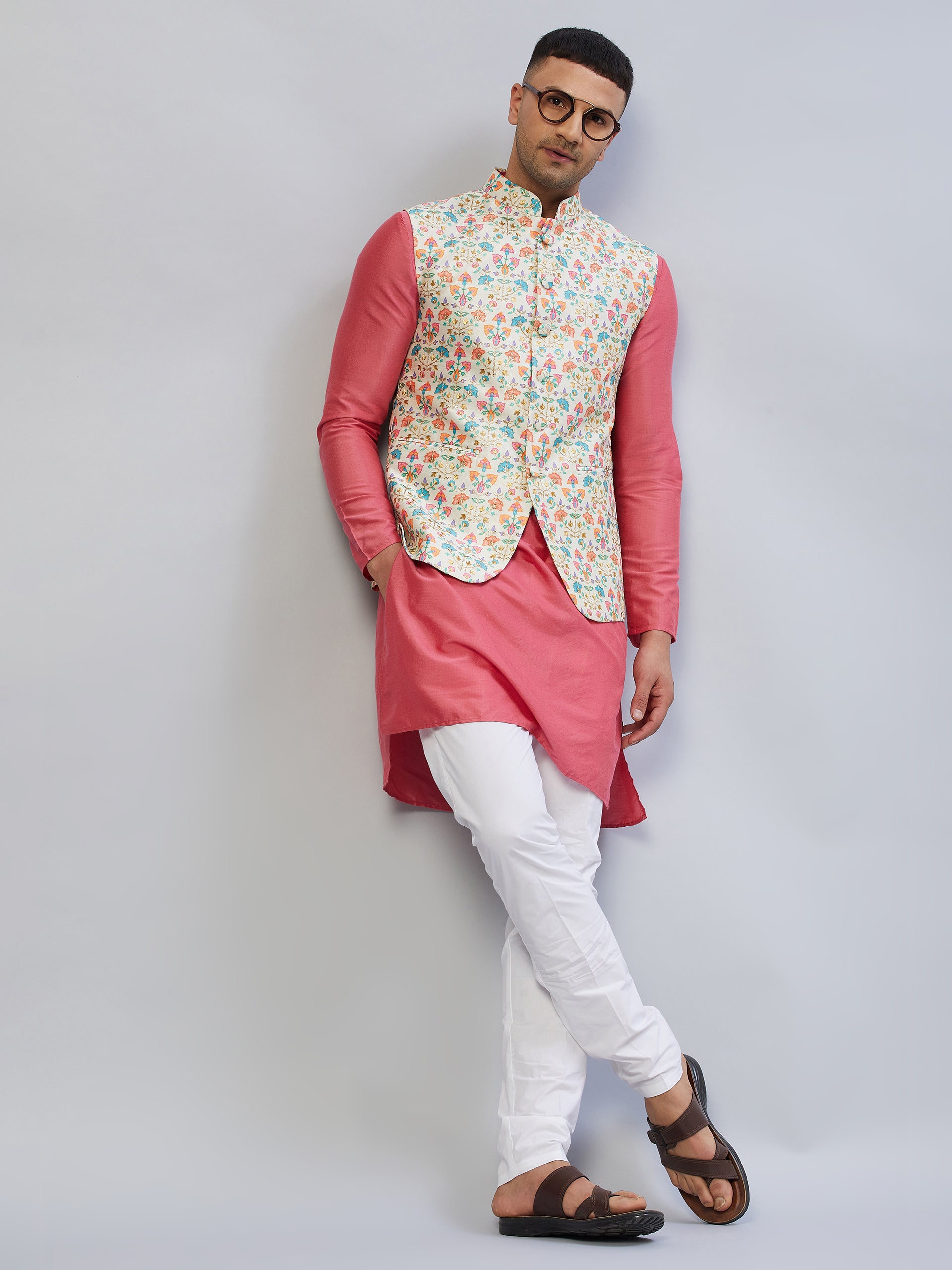 Off White Embroidered Nehru Jacket