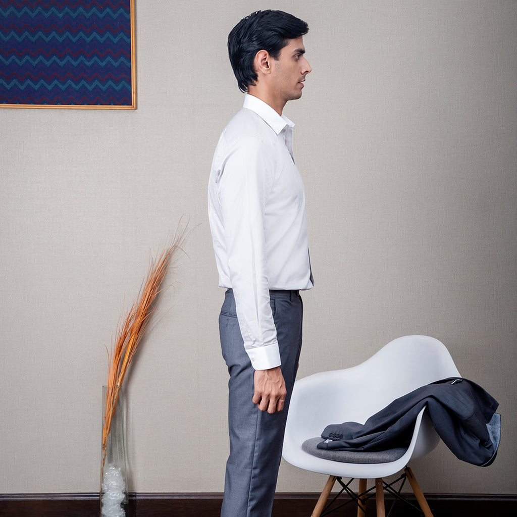Light Grey Cotton Twill Banker Shirt
