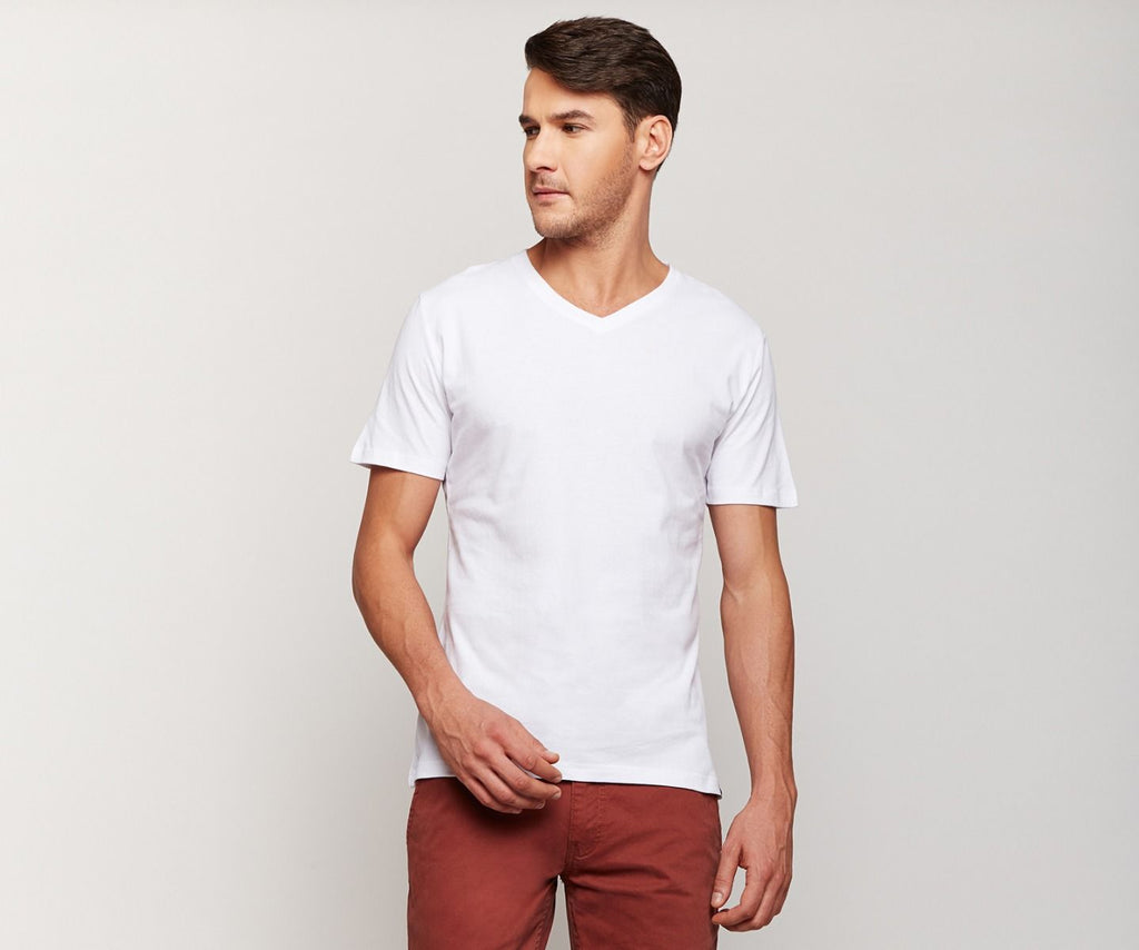 White Peach Finish V-Neck T-shirt