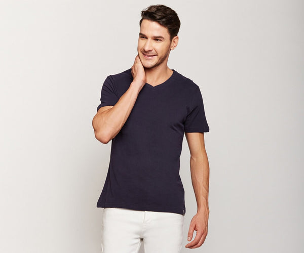 Navy Blue Peach Finish T-Shirt