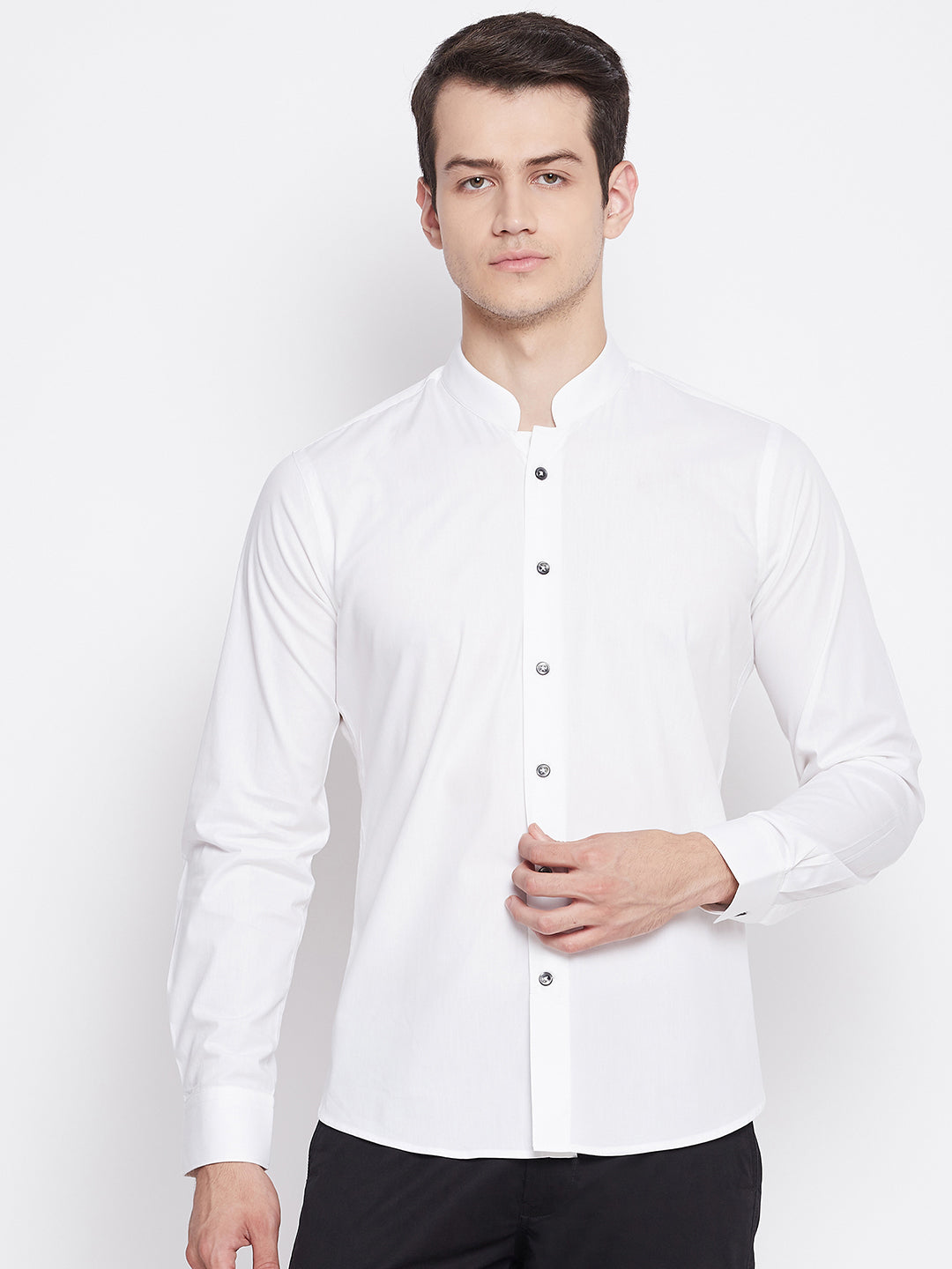 Pearl White Satin Cotton Shirt with Mandarin Collar – Minizmo Pearl White Satin Cotton Shirt with Mandarin Collar – Minizmo