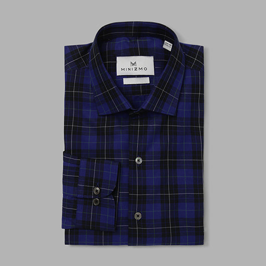 Hawthorn Blue & Black Brushed Cotton Check Shirt