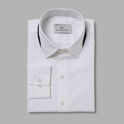 Spirit White Cotton Shirt with Black Collar Detailing