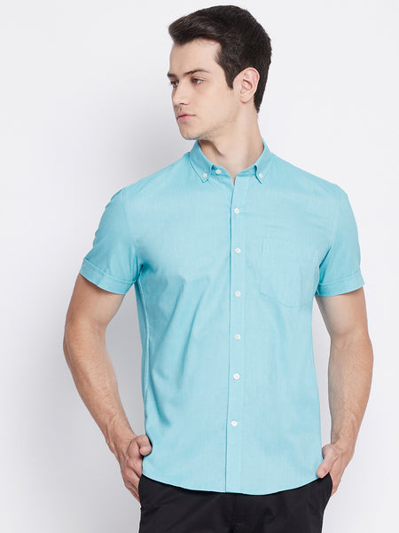 Turquoise Blue Oxford Cotton Half Sleeve Shirt