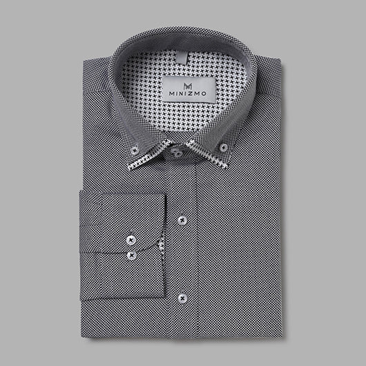 Hue Formal Grey Shirt with Contrast Double Collar