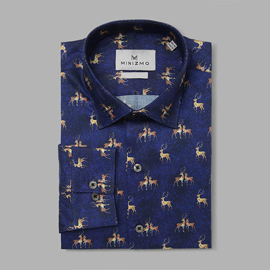 Prancer Blue Printed Cotton Shirt