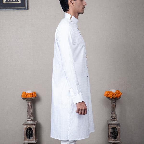 White Angrakha Cotton Kurta