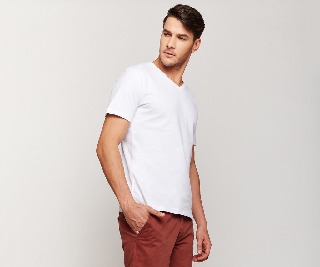 White Peach Finish V-Neck T-shirt