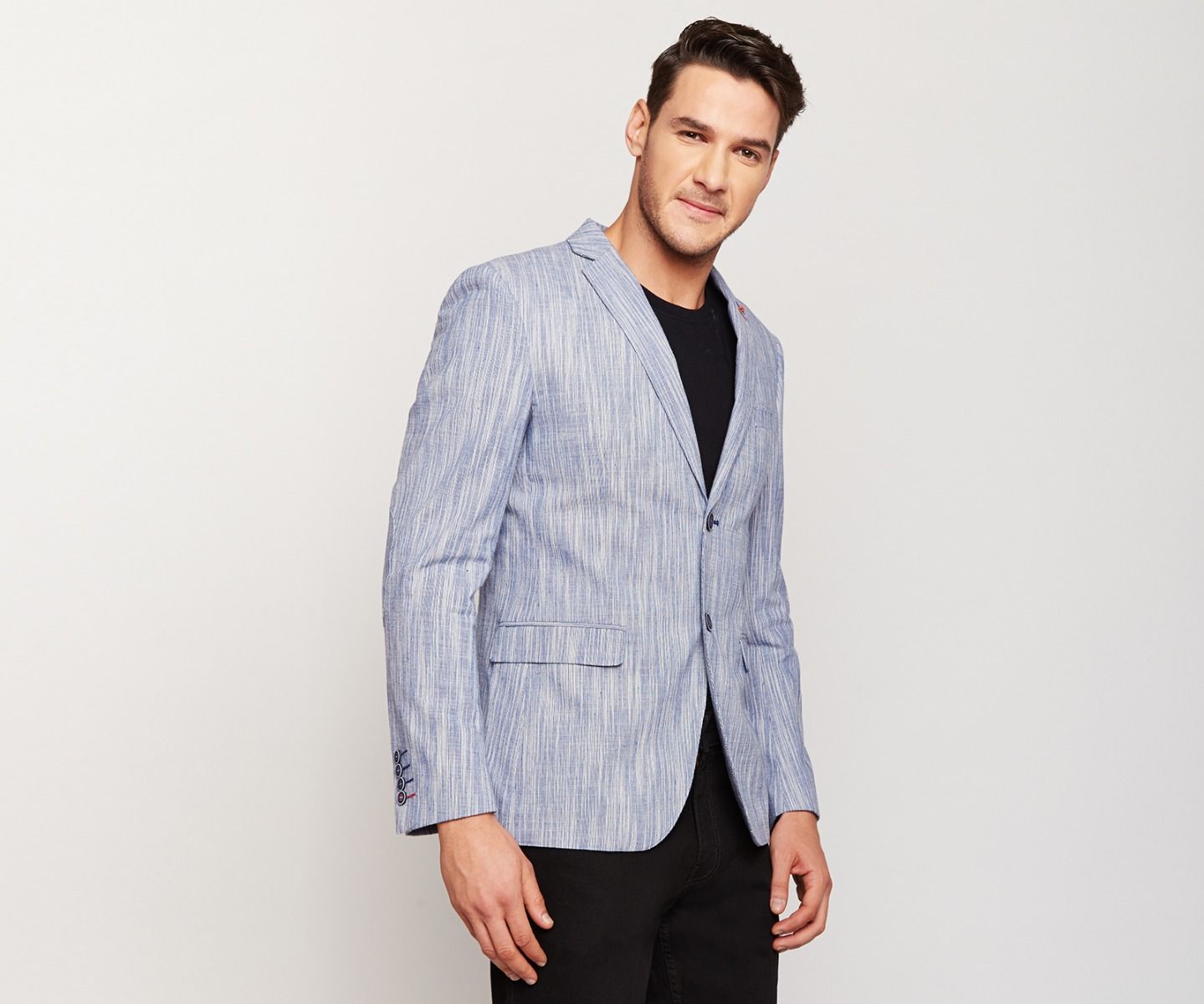 Two Toned Blue Linen Blazer