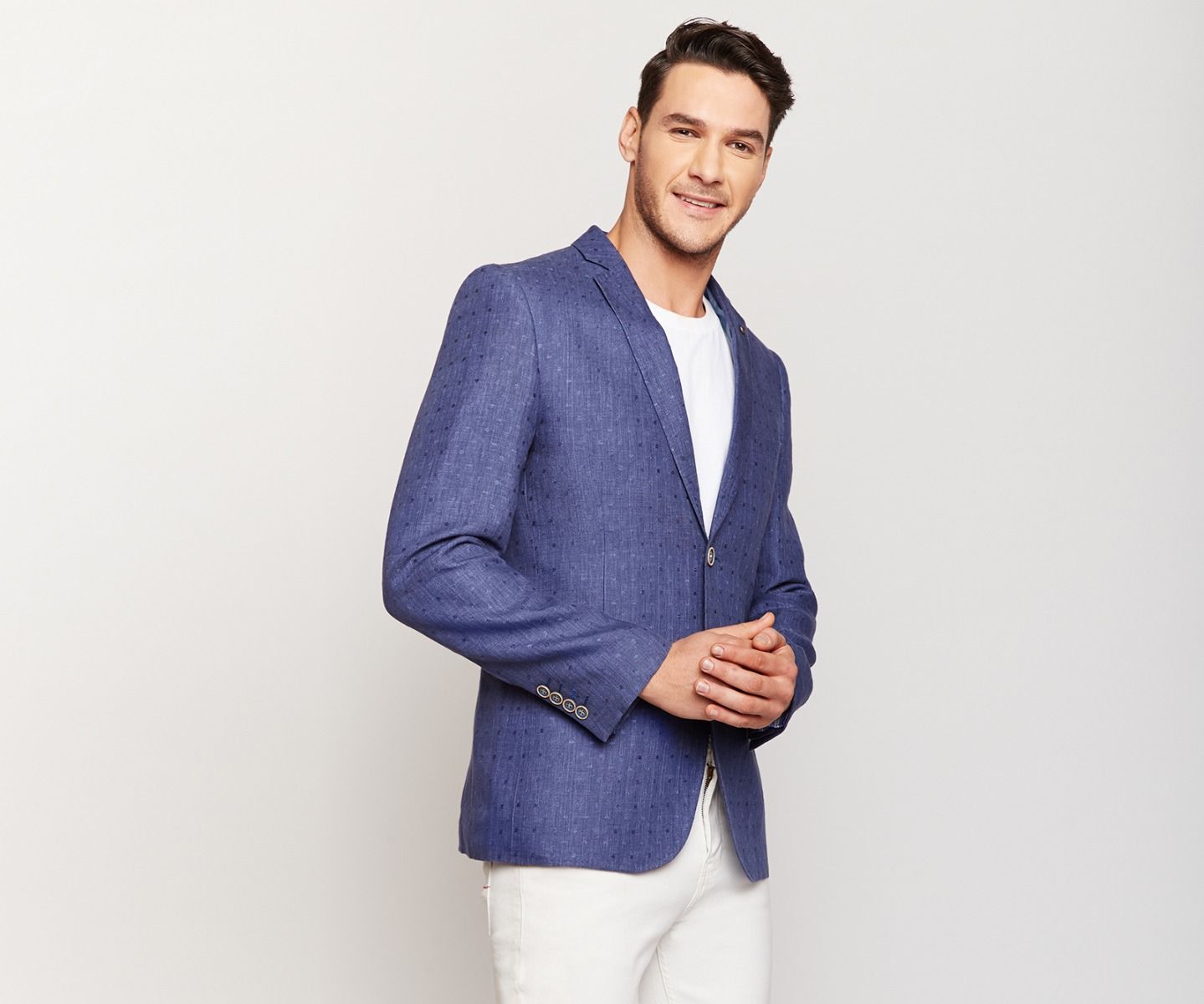 Royal Blue Textured Linen Blazer