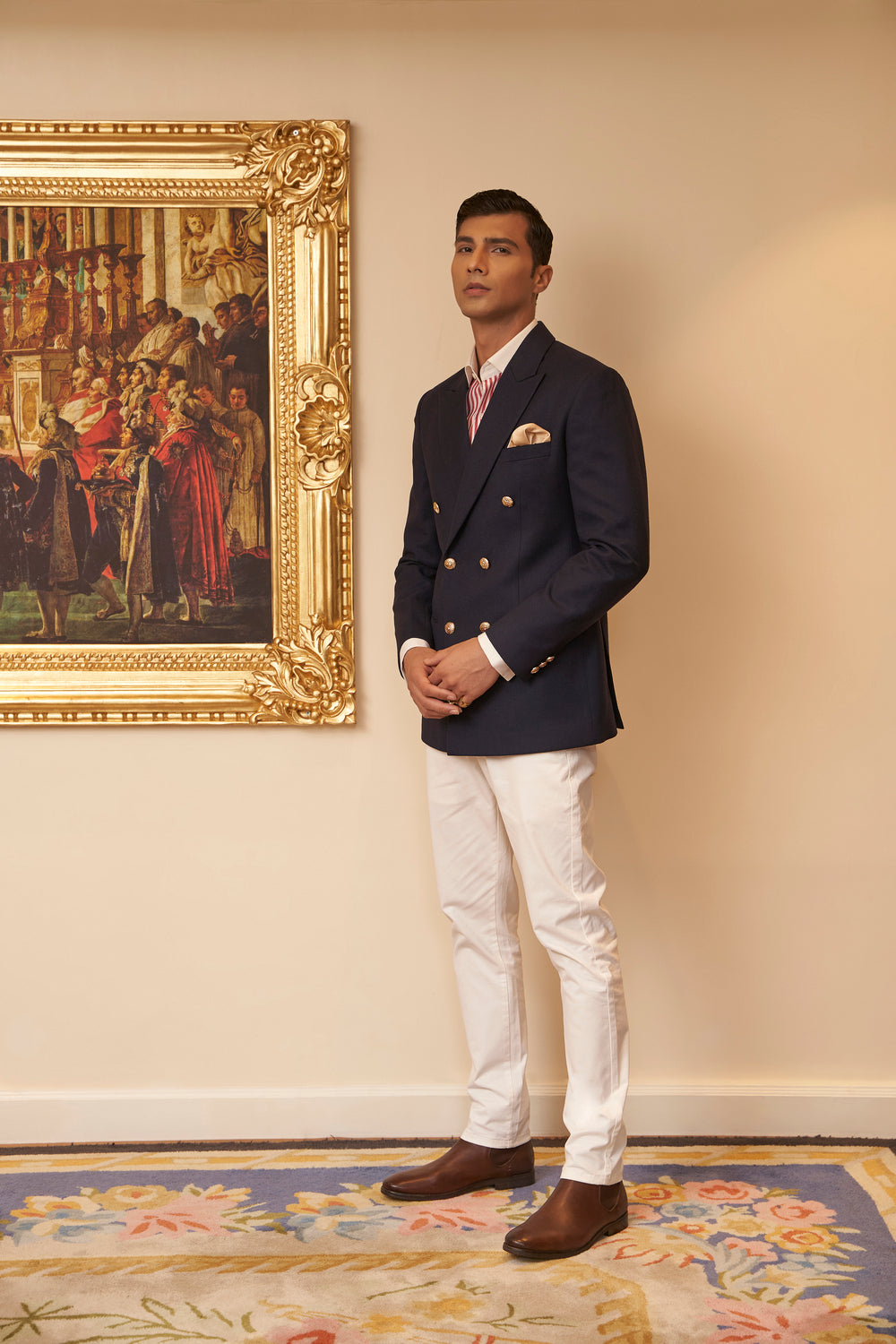 Navy Blue Monaco Double Breasted Jacket - Main Image