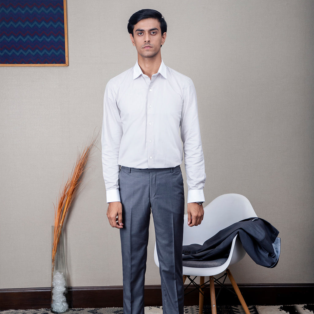 Light Grey Cotton Twill Banker Shirt