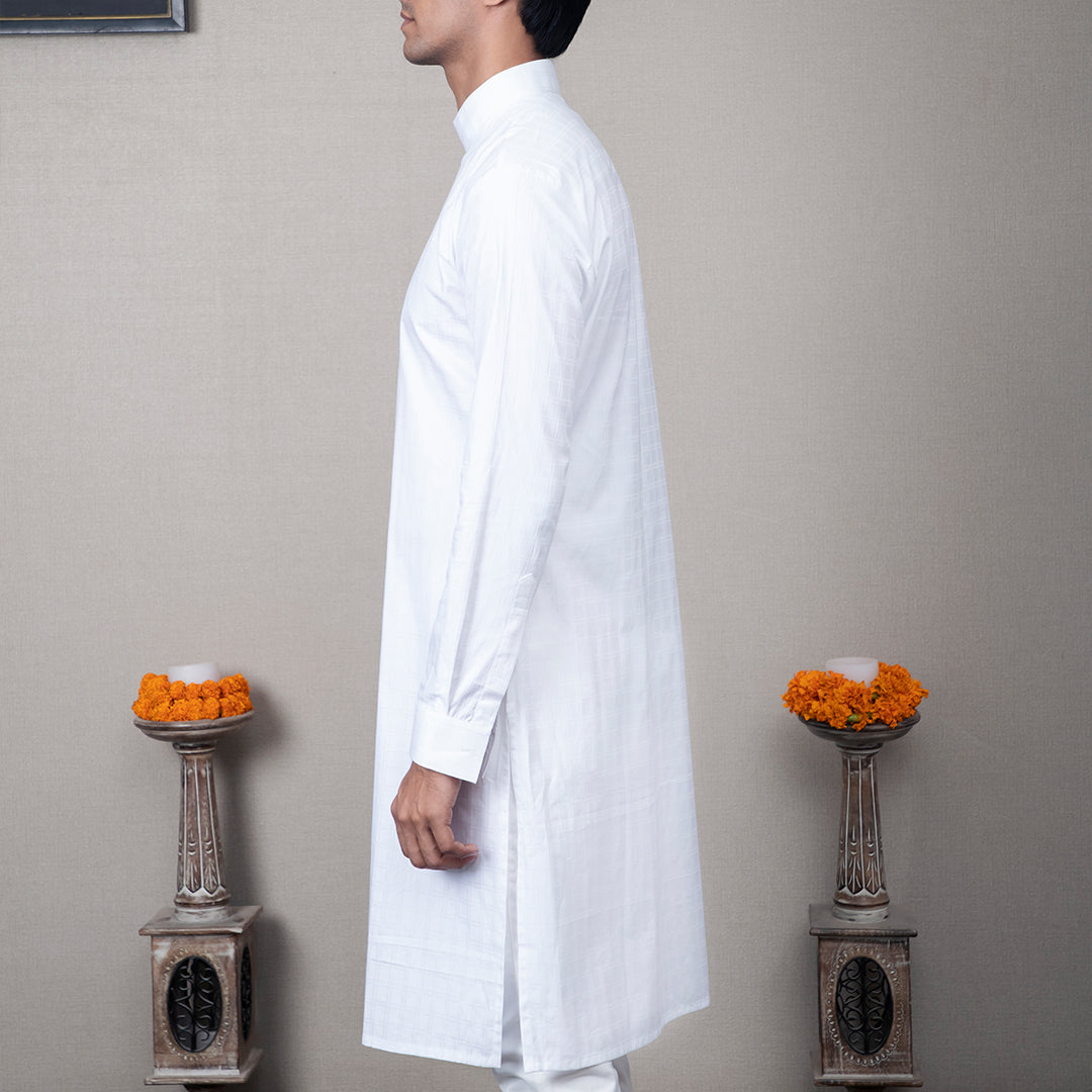 White Angrakha Cotton Kurta