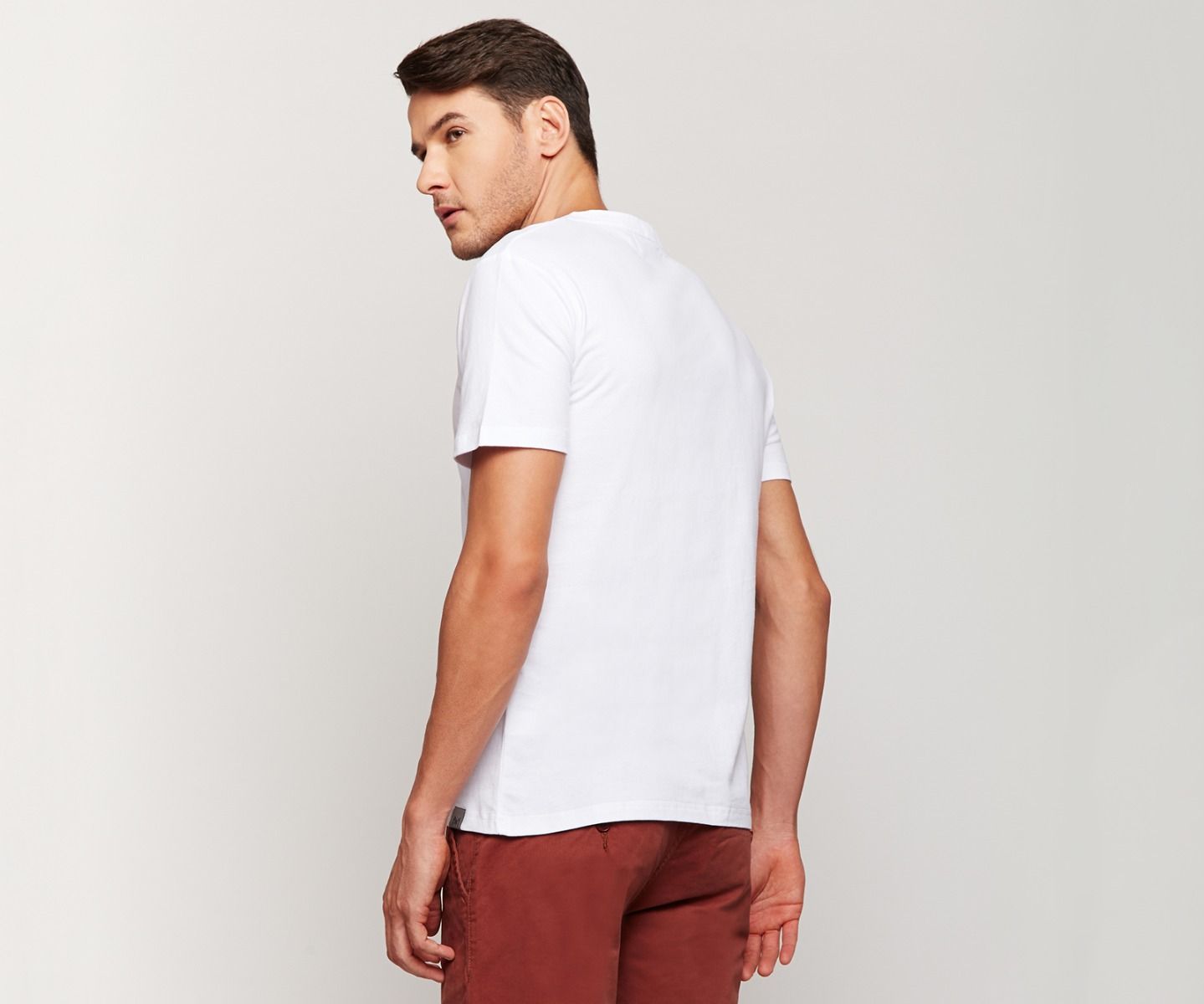 White Peach Finish V-Neck T-shirt