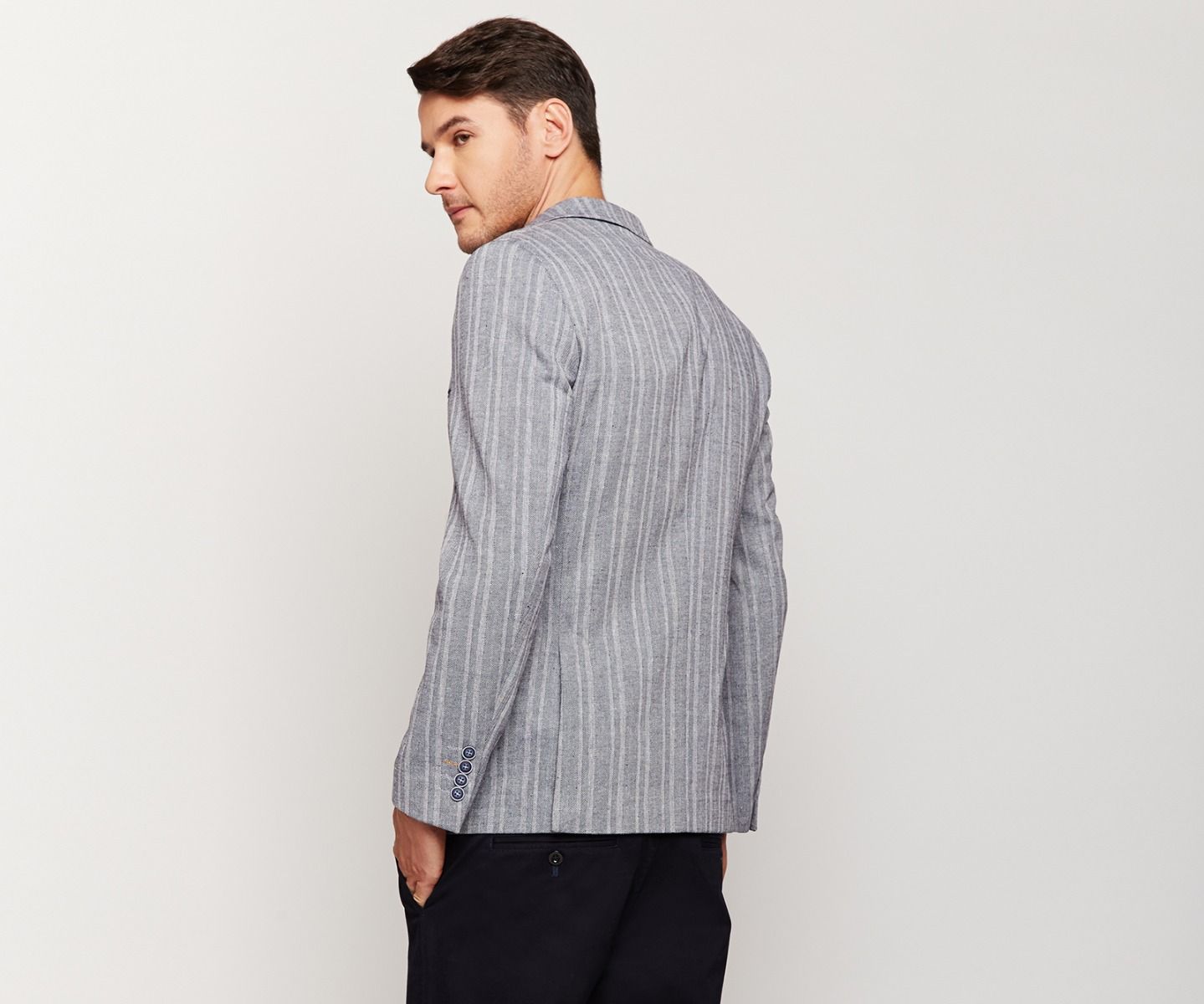 Grey Double Stripes Linen Blazer