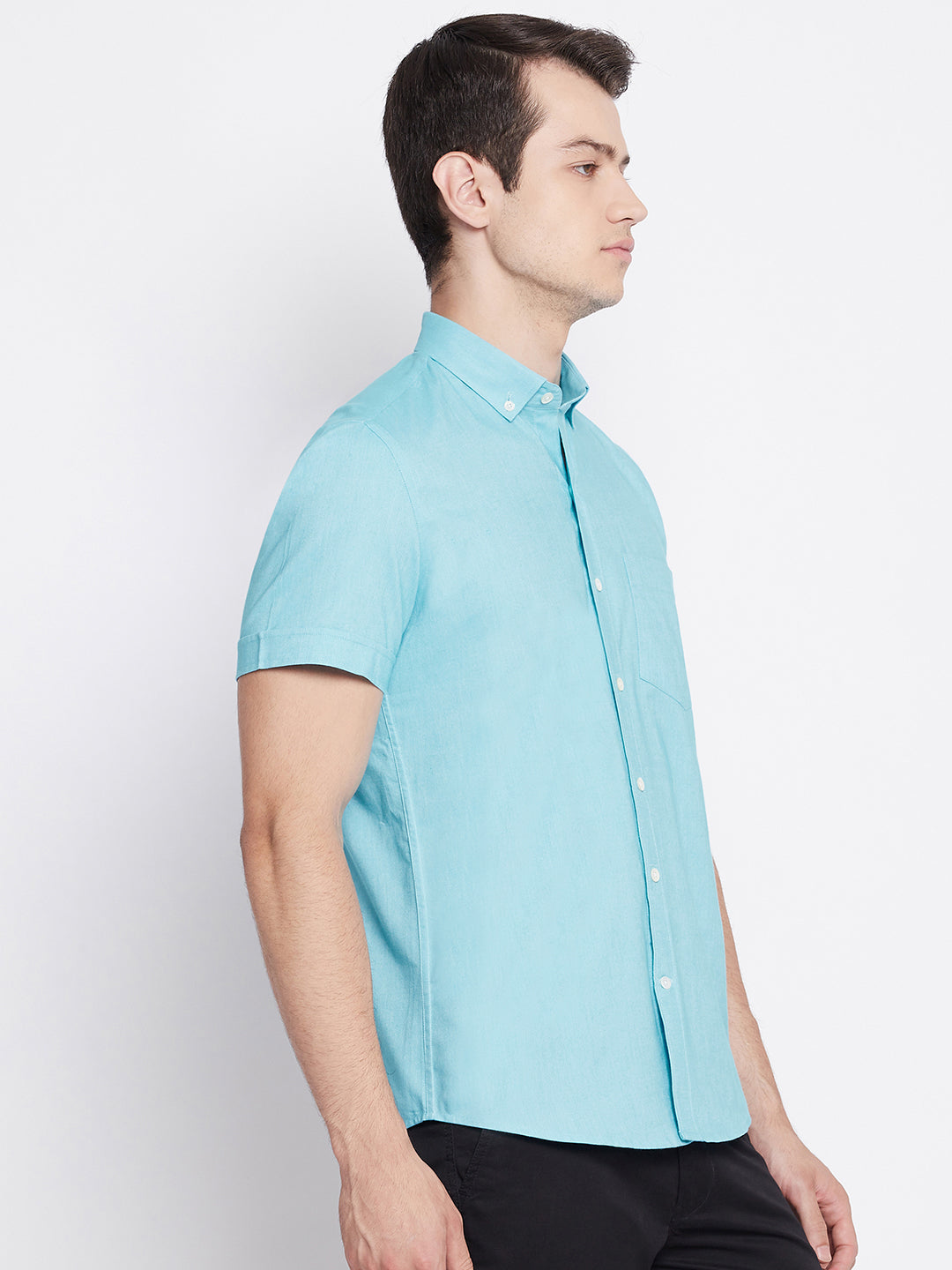 Turquoise Blue Oxford Cotton Half Sleeve Shirt