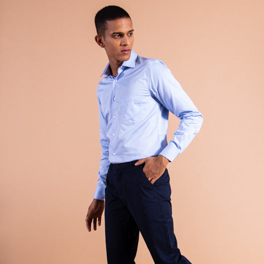 Chinos Sky Blue Shirt Outfit Mens Buy Men Blue Slim Fit Solid Full
