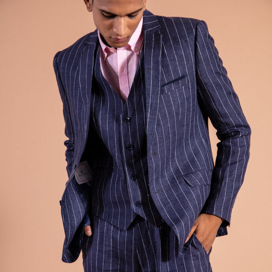 Nautical Blue Pinstriped Linen Waistcoat