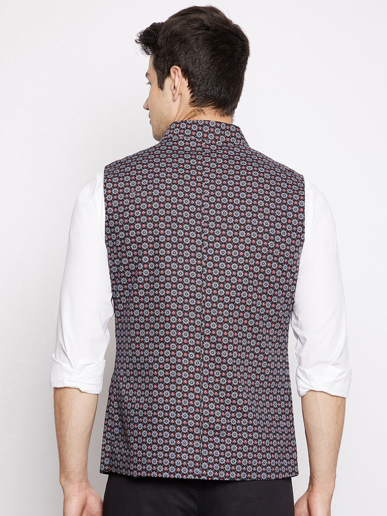 Veer Abstract Print Nehru Jacket