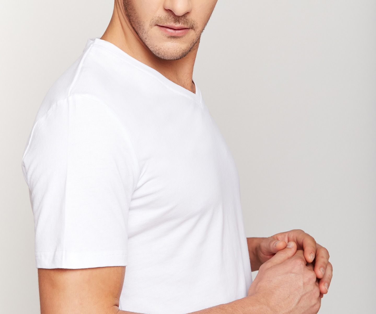 White Peach Finish V-Neck T-shirt