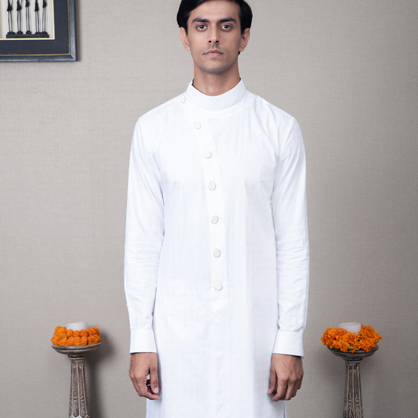 White Angrakha Cotton Kurta