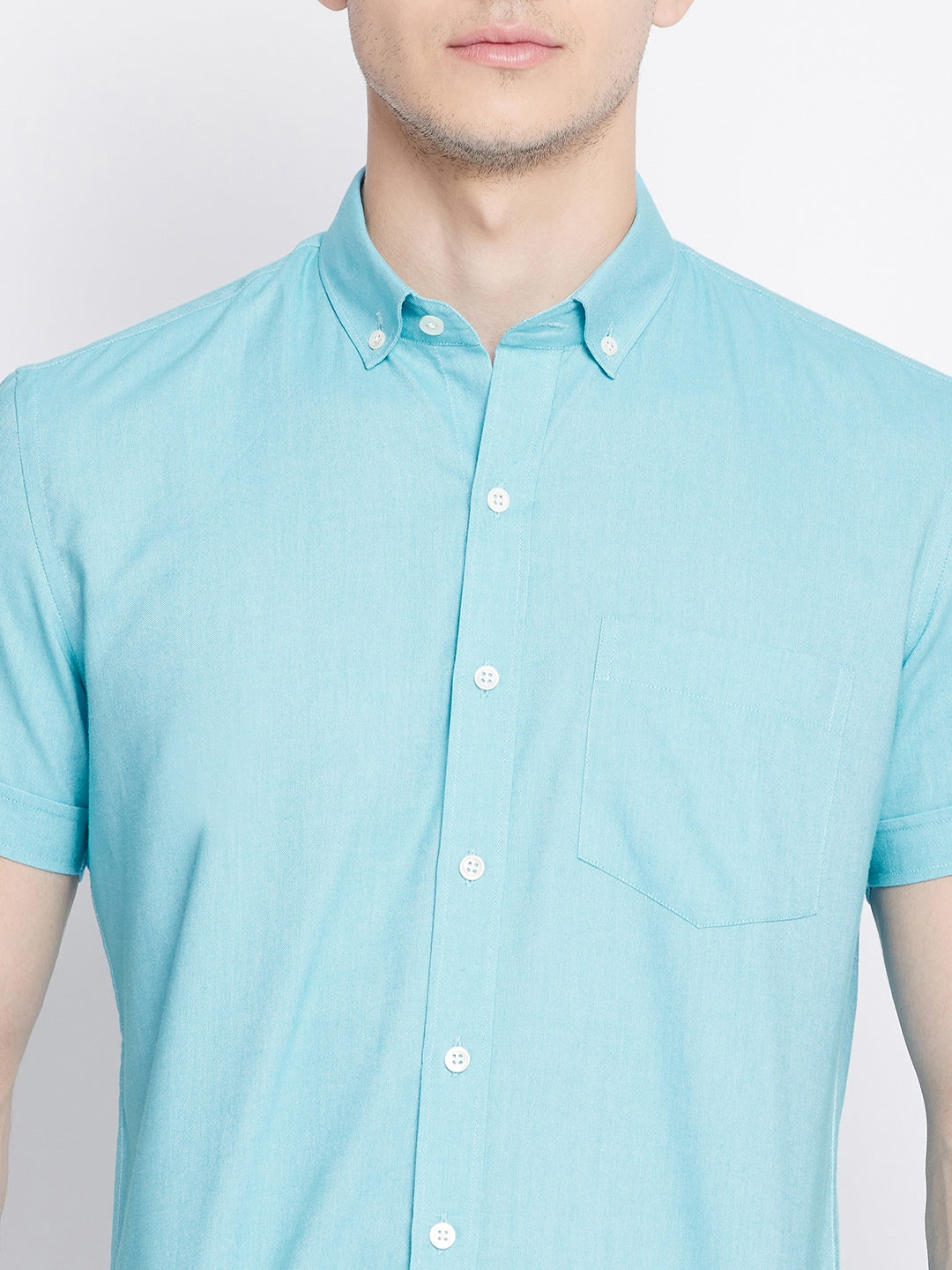 Turquoise Blue Oxford Cotton Half Sleeve Shirt