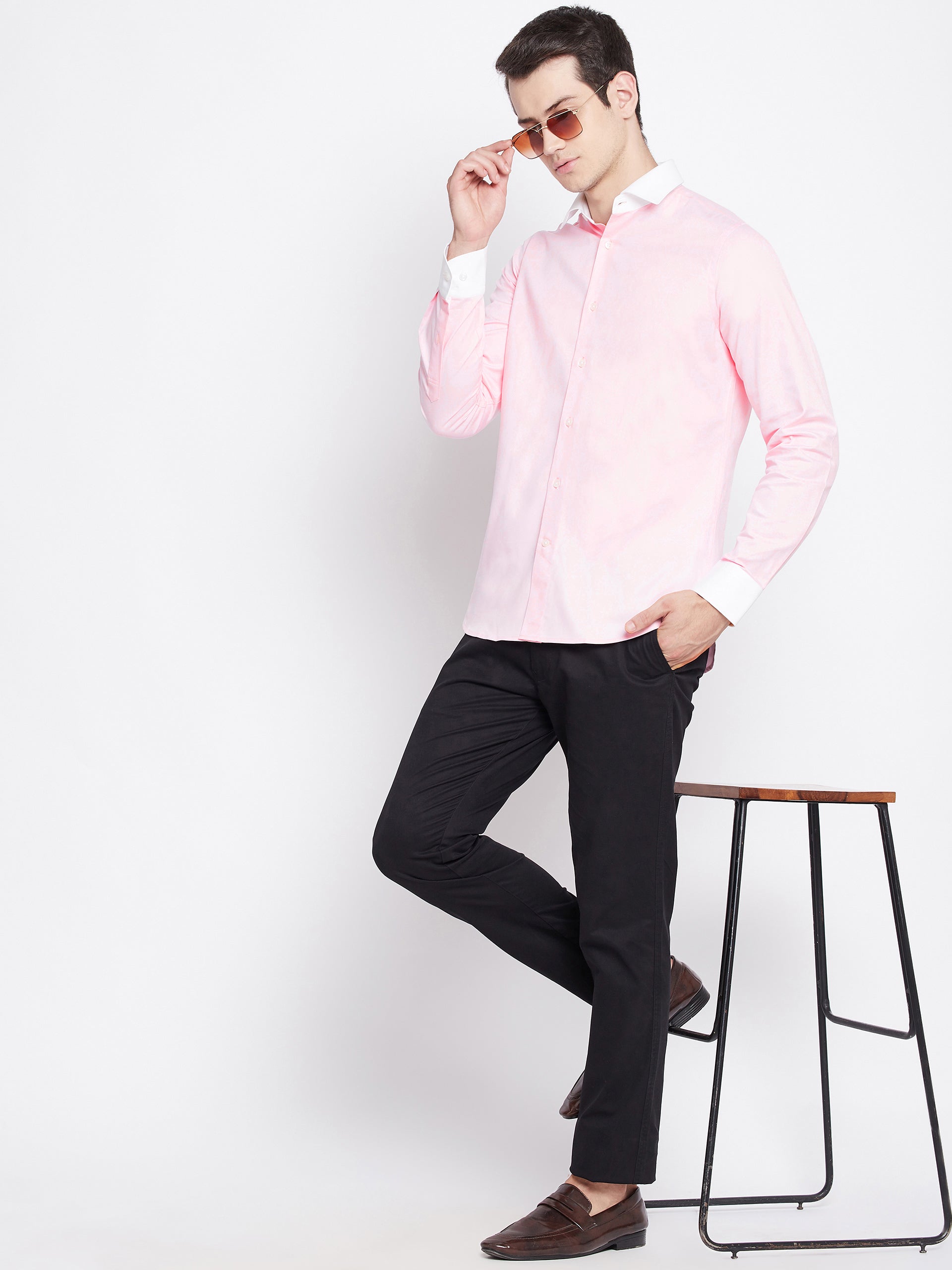 Baby Pink Cotton Twill Banker Shirt
