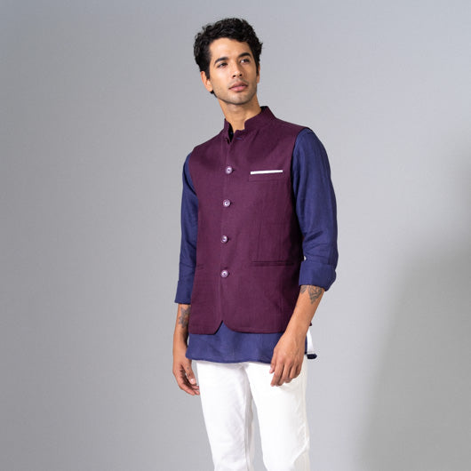 Sunset Escape Purple Linen Nehru Jacket