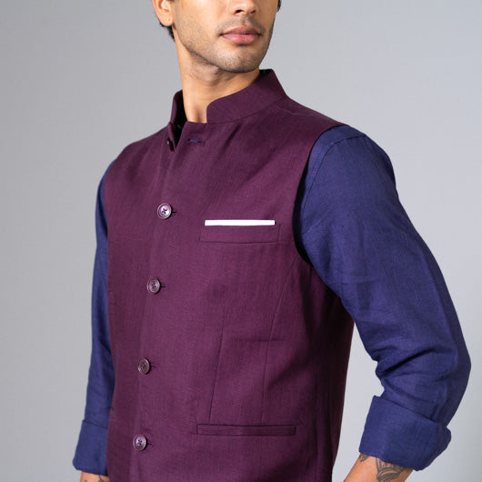 Sunset Escape Purple Linen Nehru Jacket