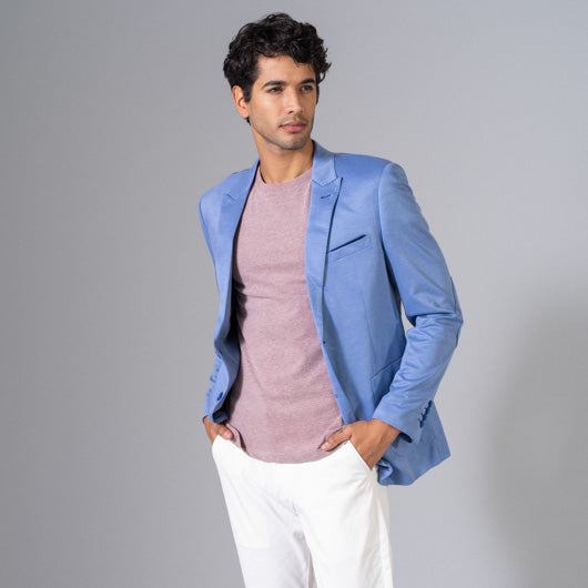 Tropical Waters Light Blue Linen Blazer