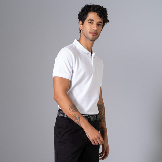 Vanilla Frost White Cotton Polo T-Shirt
