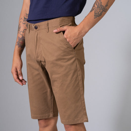 Roasted Umber Light Brown Cotton Lycra Stretch Shorts
