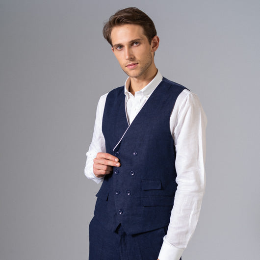 Ocean Dive Midnight Blue Linen Waistcoat