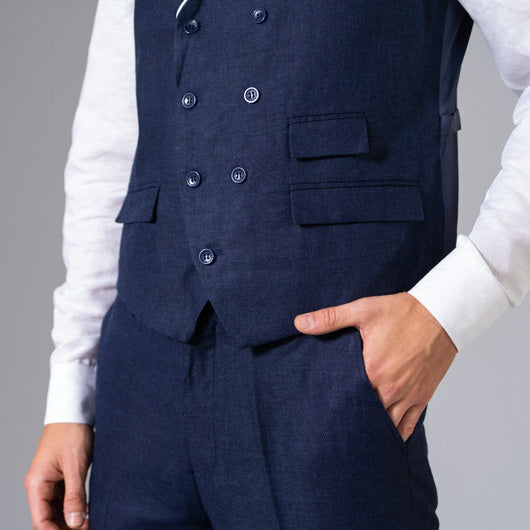 Ocean Dive Midnight Blue Linen Waistcoat