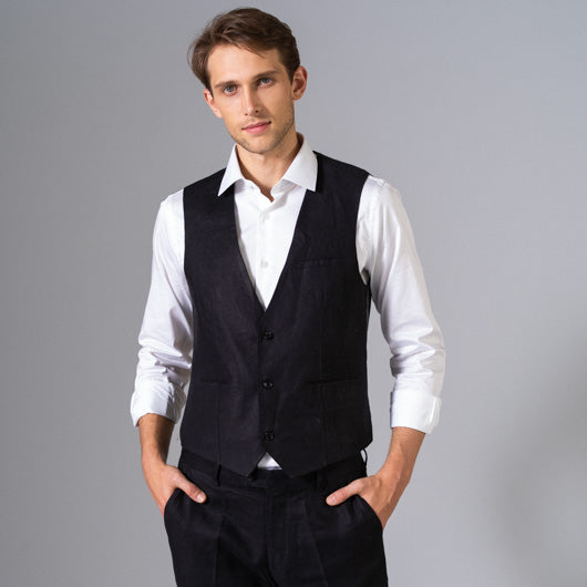 Cavalier Black Linen Waist Coat