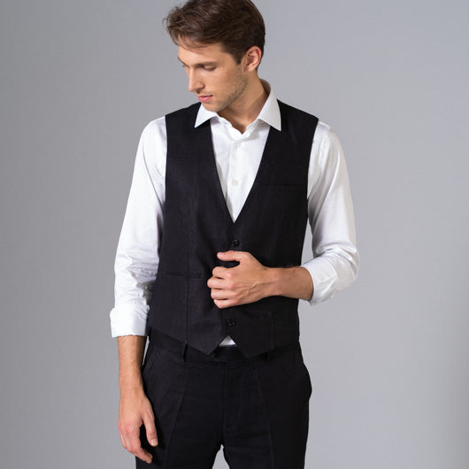 Cavalier Black Linen Waist Coat