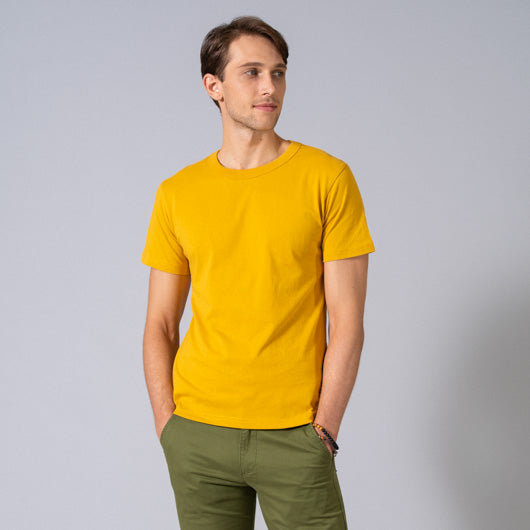 Yellow ochre mustard yellow round neck t-shirt