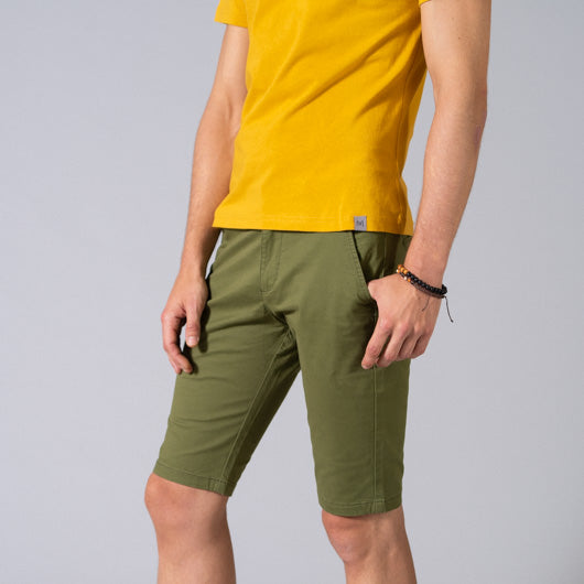 Juniper Forest Green Cotton Lycra Stretch Shorts