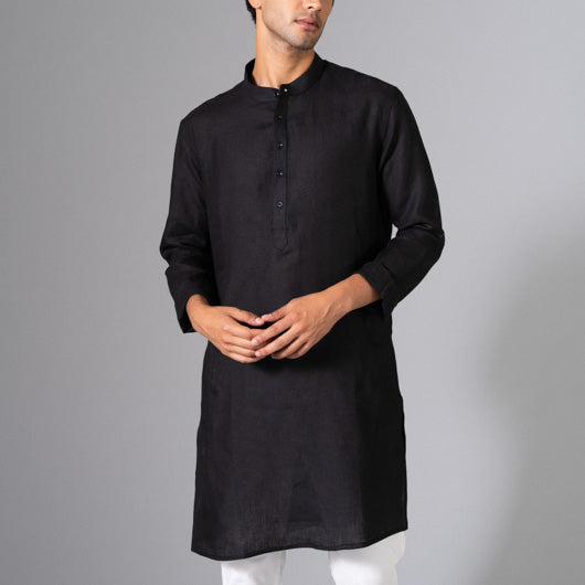 Shade Black Linen Kurta