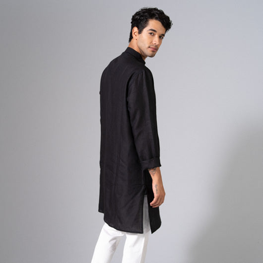 Shade Black Linen Kurta