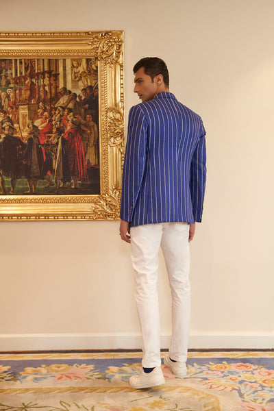 Amalfi Linen Blue Jacket With White Pinstripes