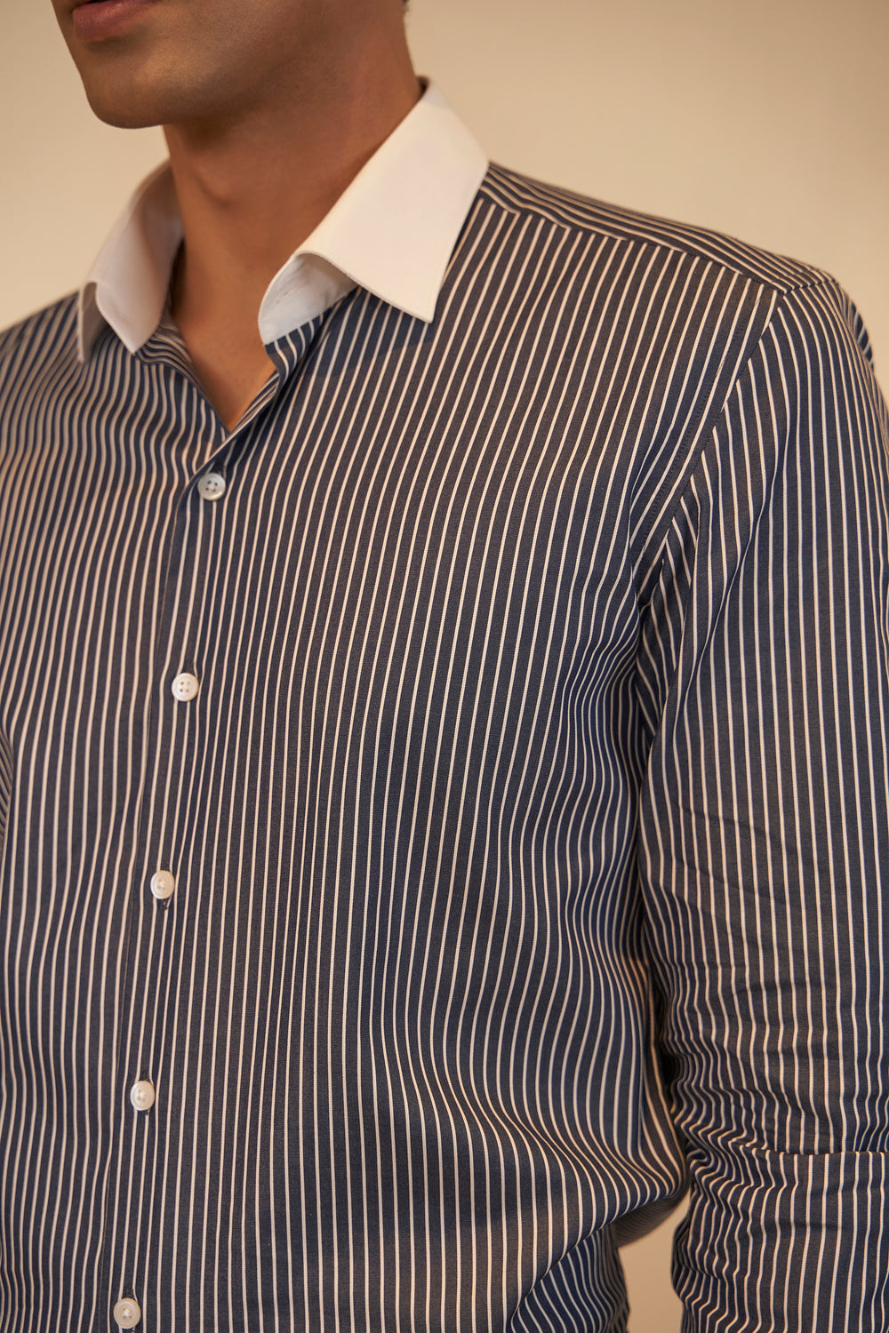 Black and White Stripes Men's Banker Shirt