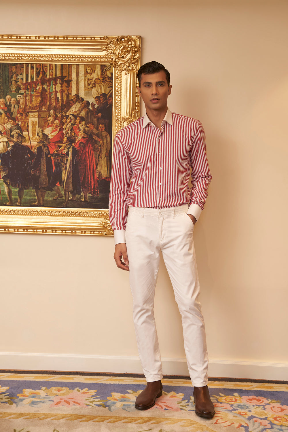 Buy Men White Slim Fit Stripe Full Sleeves Formal Shirt Online - 766060 |  Van Heusen
