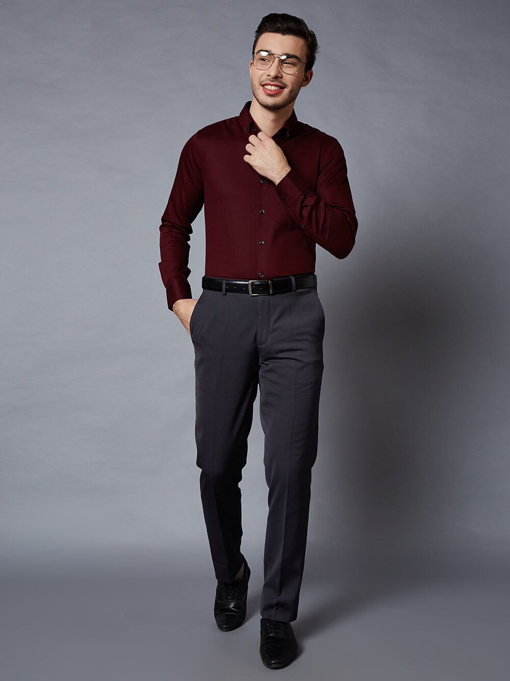 Buy Maroon Mid Rise Suit Set Trousers for Men