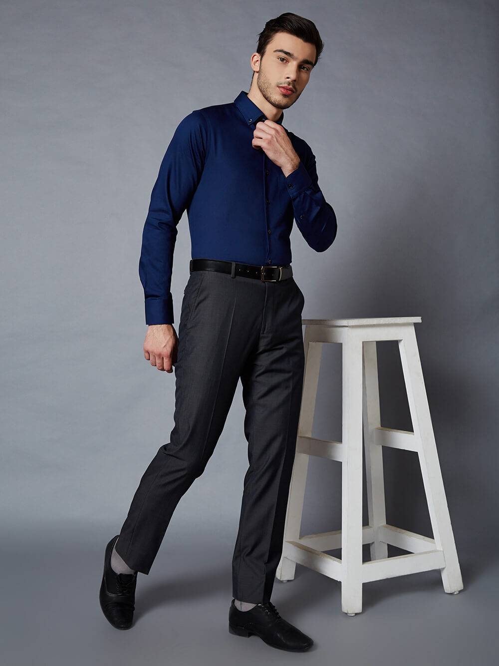 Buy WES Formals Navy Blue Glen Plaid Slim Fit Trousers from Westside