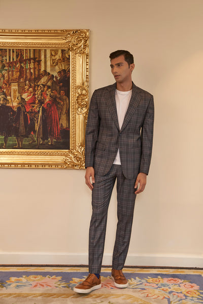 Grey Windowpane Check Suit