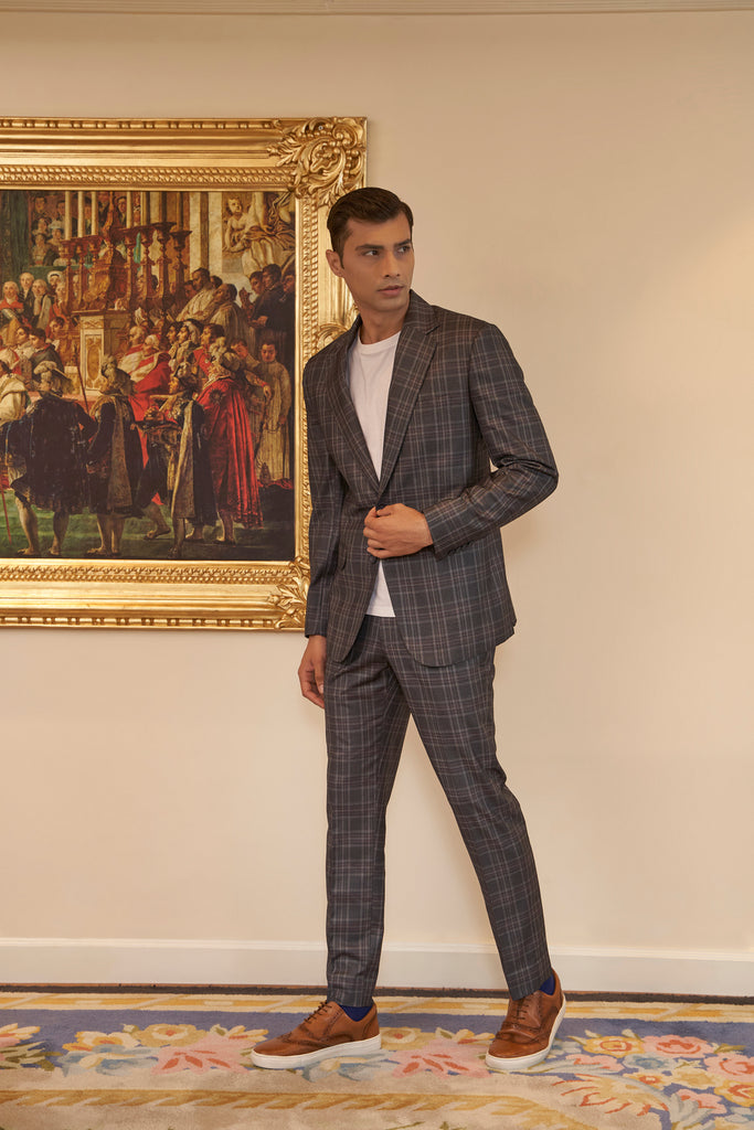 Grey Windowpane Check Suit