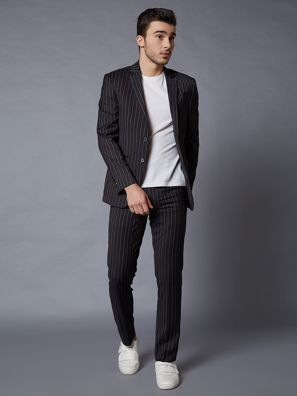 Exeter 2 Piece Back and White Pinstripe Suit