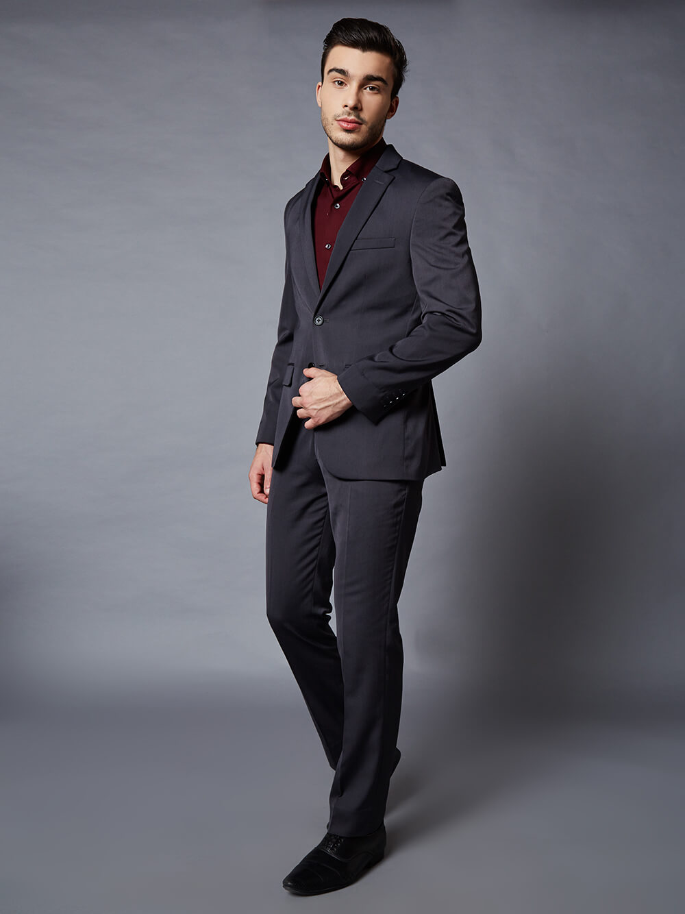 Charcoal gray two-piece suit, two piece suit 